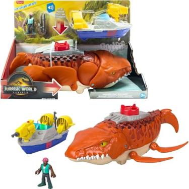 Imagem de Imaginext Jurassic World Dinossauro de Brinquedo Rebirth Mosasaurus Caça e Morde para crianças a partir de 3 anos