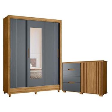 Imagem de Guarda Roupa Casal Bolívia e Cômoda Texas Freijó Cinza  Moval