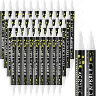 Imagem de Spakon 36 canetas de tinta acrílica de ponta dupla, marcadores de tinta acrílica permanente de ponta fina para pintura rupestre, vidro, madeira, ideal para artes e artesanato (branco)