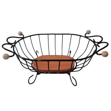 Imagem de Fruteira de mesa oval rústica feita em ferro e madeira