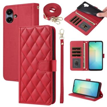 Imagem de Furiet Argyle Capa carteira para Samsung Galaxy A06 5G com alça removível para pulso/ombro slot para cartão bolsa fólio luxuosa couro PU acessórios capa de celular para Ao6 A 06 4G LTE mulheres homens