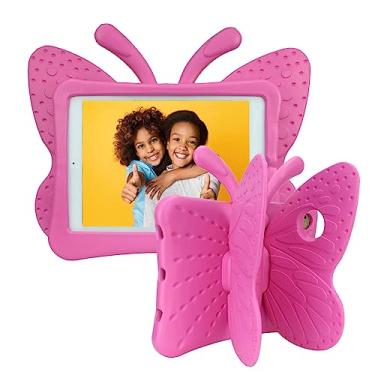 Imagem de Capa infantil para iPad 6ª geração, capa para iPad 5ª geração, capa para iPad Air 2 para crianças, linda borboleta, à prova de choque, espuma vinílica acetinada, super proteção com suporte para iPad