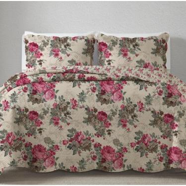 Imagem de Cobre Leito Colcha Cama Queen Estampada Dupla Face Vies 150 Fios Ultra