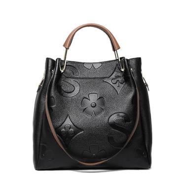 Imagem de Conjunto de duas peças de couro legítimo, bolsa feminina com letras em relevo mescladas de cores, grande capacidade, alça de ombro removível, bolsa de compras de alça única, bolsa de armazenamento