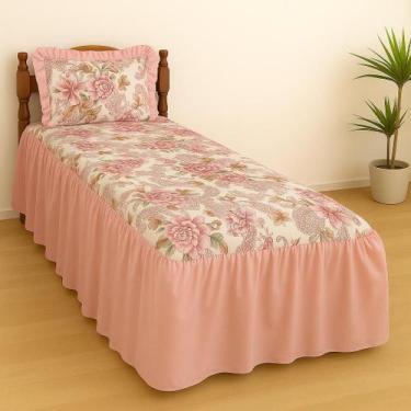 Imagem de Colcha Solteiro Lorena 2 Peças De Tecido estampado Com Babado 2,50m x 