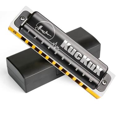 Imagem de KUCKUX Gaita diatônica de chave G, órgão de boca azul, 10 furos, 20 tons, palheta de bronze fosforoso, combo ABS, capa fácil de limpar, harpa azul de 10 furos para adultos, iniciantes