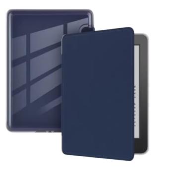 Imagem de Capa Compatível com Kindle Paperwhite 12ª Geração 7 Polegadas (SA569P e SA568B) – Função Liga/Desliga - Fechamento Magnético - Sistema de Hibernação (Preto) (Azul Marinho Traseira acrilico)