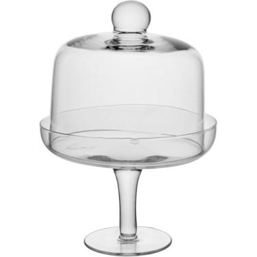 Imagem de PRATO BOLO REDONDO COM PÉ HOME&CO COM TAMPA VIDRO 15x18x18cm TRANSPARENTE