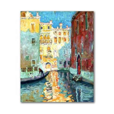 Imagem de LXURY Canal iluminado pelo sol, Veneza. Reprodução de pinturas famosas. Arte de parede em tela, pôsteres e impressões. Imagem moderna para decoração de casa 50 x 65 cm sem moldura