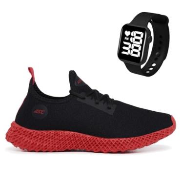 Imagem de Tênis Esportivo Msculino Ascension com Solado Tecnológico + Relogio Smart Fitness Quadrado | Conforto, Estilo e Tecnologia no Seu Dia a Dia (Vermelho, BR, Adulto, Numérico, 39)