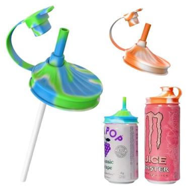 Imagem de Pacote com 2 tampas de lata de refrigerante com palha, tampas de silicone para latas de refrigerante, tampas de conservas de bebidas energéticas, sem BPA, tampas reutilizáveis para refrigerante, coca