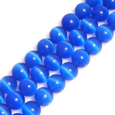 Imagem de HAAMIIQII Vidro olho de gato azul safira de 8 mm pedra de cristal redonda contas de pedras preciosas soltas para fazer joias, pulseiras, colares, brincos, artesanato (45-50 peças)