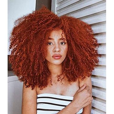 Imagem de RunM Peruca Afro Curta Encaracolada com Franja para Mulheres Negras Peruca de Cabelo Encaracolado Perucas Afro Sintéticas Completas (Laranja)