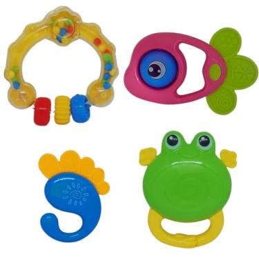 Imagem de Kit Mordedor Infantil 4 Bichinhos com Chocalho e Coloridos, Brinquedo para Bebê