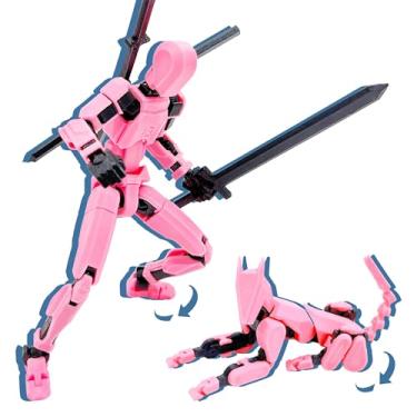 Imagem de Uodofy (Montagem Concluída) Conjunto De Figuras De Ação T13, Brinquedos Impressos Em 3D Robo 13 Figura De Ação, Boneco 13 Titan 13 Figura De Ação (Rosa Preto + Cachorro)