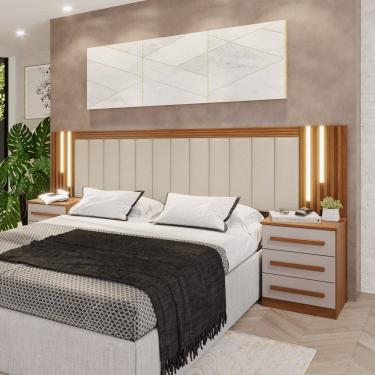 Imagem de Cabeceira Casal Extensível com Led Luminous Cinamomo / Off White / Leblon Areia