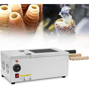 Imagem de Forno De Bolo De Chaminé Máquina De Cone De Sorvete Elétrica Máquina De Aço Inoxidável Máquina De Fazer Bolo De Chaminé Forno Com 2 Barras De Aço Inoxidável, 220v