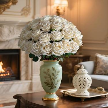 Imagem de Ttranewsoo Rosas falsas flores falsas rosas de seda 36 peças rosas artificiais com hastes flores artificiais realistas adequadas para decoração de casa interna, buquê faça você mesmo, decoração de