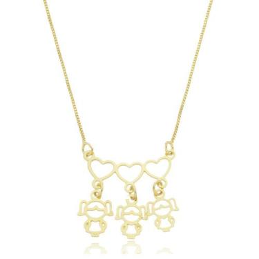 Imagem de Colar Canga Coração Pingente Três Meninas Banhado a Ouro 18K - Giuli J