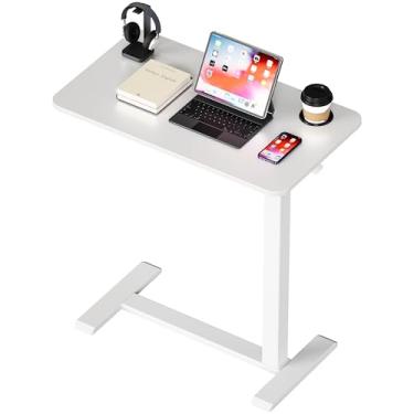 Imagem de BIZUM Mesa de cabeceira ajustável com rodas ocultas giratórias pneumáticas, mesa móvel com suporte de copo para casa de hospital (70 x 40 cm, branco)