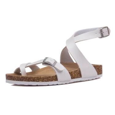 Imagem de Sandálias Cortiça Homem, Sandálias Rasteiras Para Homem Com Fivela De Metal Ajustável E Tira Cruzada Para Correção De Joanete, Chinelos Modernos Com Biqueira Aberta Fascite Plantar(White,35 EU)