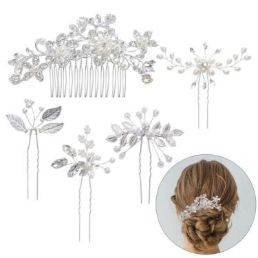 Imagem de Conjunto de pentes de cabelo para casamento Anboor Silver Crystal Pear