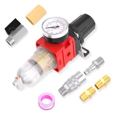 Imagem de MEANLIN Filtro De Umidade Para Compressor Ar, Aw2000-02M, Linha Drenagem Manual, Entrada 1/4" Npt Com Manômetro 150 Psi E Interruptor Válvula Desligamento Ferramentas, Pistola Pintura Spray