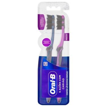 Imagem de Escova Dental Oral B 5 Ações com Carvão - Embalagem com 2 Unidades