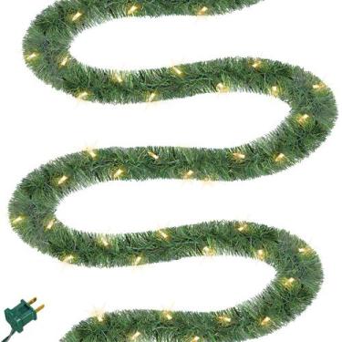 Imagem de Guirlanda de Natal Biswing 15m com 100 luzes transparentes PVC verde