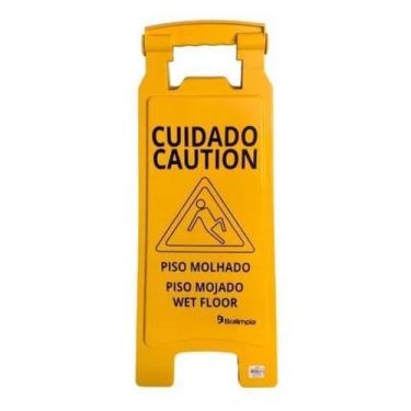 Imagem de Placa Bralimpia Sinalização Piso Molhado, Amarelo