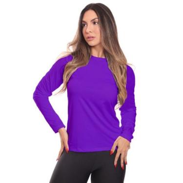 Imagem de Camiseta Feminina Manga Longa Dry Fit Básica Lisa Proteção Solar UV Té