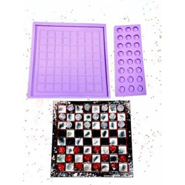 Imagem de R569 Molde de silicone jogo de dama resina decorar - confeitaria dos m