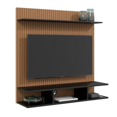 Imagem de Lojas Comprou Chegou Estante Painel Suspenso TV 32 Polegadas Nicho Decorativo Prateleira Parede Quarto Sala Estar Moderna (Ripado/Preto)