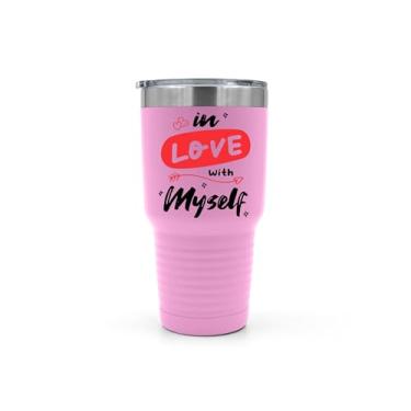 Imagem de SpreadPassion Copo In Love with Myself, caneca de viagem motivacional de aço inoxidável, caneca de aço inoxidável de 850 g, ideia de presente de aniversário e Natal (rosa claro)