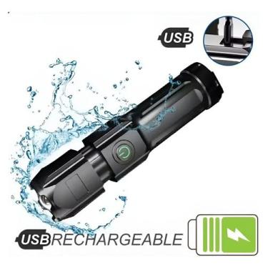 Imagem de Mini Lanterna Tática Retrátil LED 800 lm Recarregáv Zoom USB, Preto