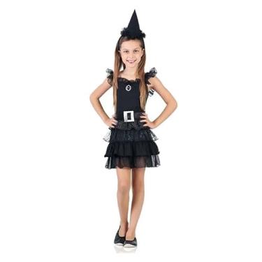 Imagem de Fantasia De Bruxa Infantil Black De Halloween Com Chapéu (PRETO, GG 13-16)