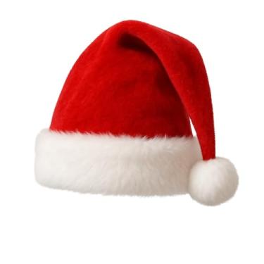 Imagem de Gorro de Papai Noel Tradicional Vermelho e Branco Pelúcia Macia Decoração Natalina