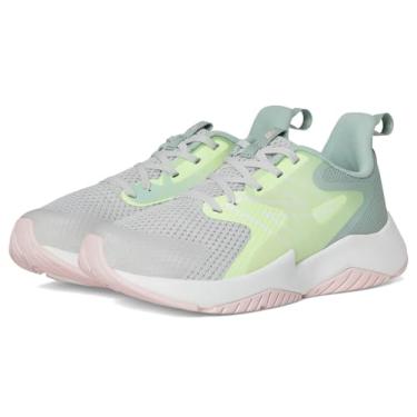 Imagem de New Balance Tênis infantil unissex Rave Run V2 com cadarço, Matéria cinza/azul-claro/verde mosaico, 18