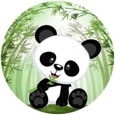 Imagem de Painel de Lona Redondo Ursinho Panda Fundo Verde Bambu - Fabrika De Fe