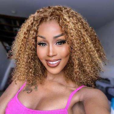 Imagem de Peruca HIRIREMY Ombre Highlight Deep Wave Curly BOB Lace Front