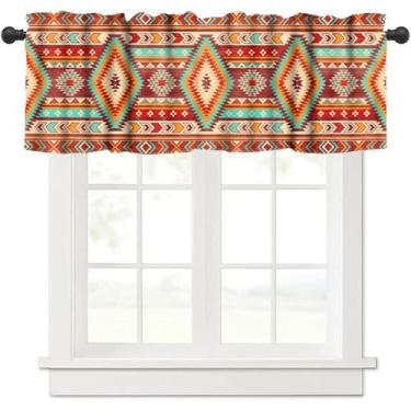 Imagem de Cortinas de sanefa nativa asteca para cozinha, estampa geométrica boho tribal nativa do sudoeste, tratamentos de janela pequena para cozinha, sala de estar, café, decoração de varão, saquinhos vintage
