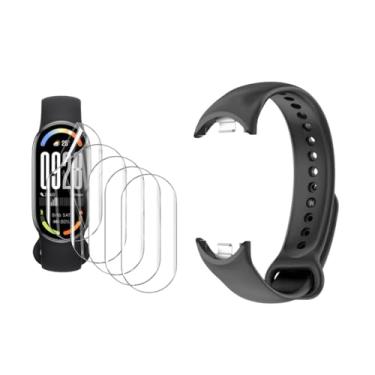 Imagem de Kit Pulseira Silicone Premium para Xiaomi Mi Band 10,Mi band 9,Mi band 8 + 5x Película Protetora Gel Ultra-Slim (Relogio Mi band 8/9/10 Preto+ 5x pelicula)
