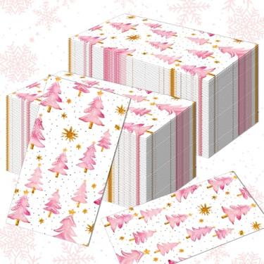 Imagem de Guardanapos rosa para convidados de Natal com 40 peças de árvores de Natal cor-de-rosa guardanapos de papel descartáveis guardanapos de árvore de Natal rosa guardanapos de papel de Natal toalha de