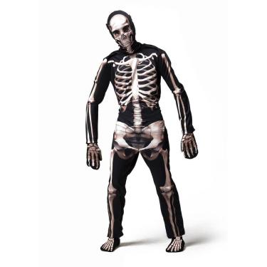 Imagem de Fantasia Esqueleto Adulto Halloween Carnaval + Acessórios