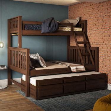 Imagem de Treliche com Cama de Casal com 3 Gavetas Madeira Maciça Móveis Saraiva Amarelo/Castanho