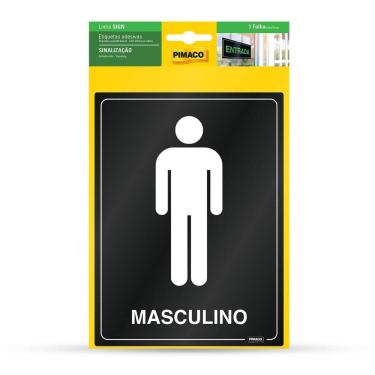 Imagem de Etiqueta sinalização Banheiro Masculino 13,8x18,5cm - Pimaco