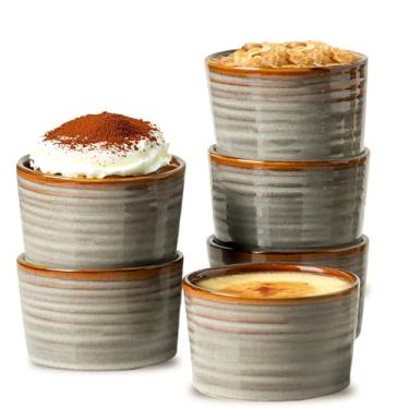 Imagem de Hasense Creme Brulee Ramekins seguro para forno, conjunto de 6 pratos de suflê de cerâmica de 227 g, tigelas pequenas de molho para pudim, suflê, molho de servir, creme, sorvete, cinza claro