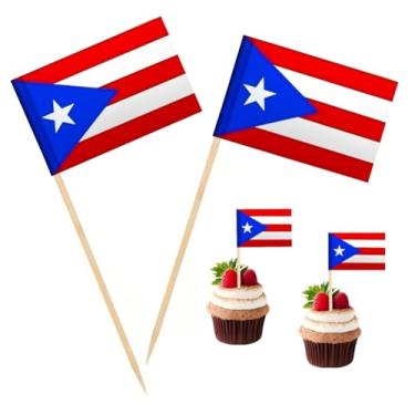 Imagem de 100 Pac Bandeira de Porto Rico Bandeiras de palito de dente porto-riquenho, palitos de coquetel, mini palito, topos de cupcake, palitos de país, decoração de festa, celebração, coquetel, comida, bar,