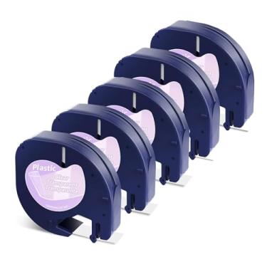 Imagem de Substituição de etiqueta compatível para DYMO LetraTag refis fita transparente LT Pastic 16952 para DYMO LetraTag 100H LT-100T Plus LT110T QX50 etiquetadores, 12 mm x 4 m, pacote com 5