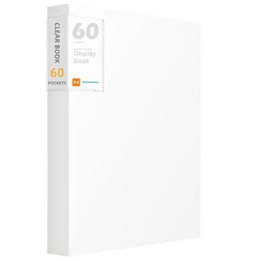 Imagem de Fichário com mangas de plástico 60 bolsos para exibição de livro de 120 páginas, pasta de portfólio de arte com protetores de folhas transparentes, livro de apresentação para obras de arte